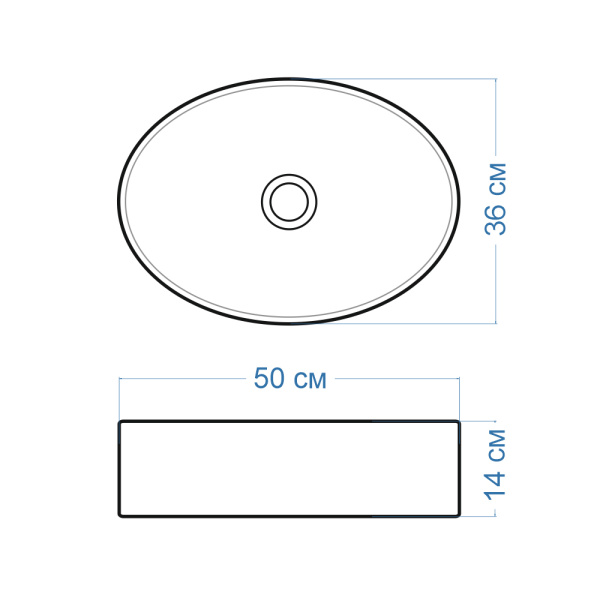 Раковина со смесителем и выпуском (Умывальник на столешницу BAU Nimb овальный 50х36, белый, смеситель для раковины высокий Potato Hotel, выпуск клик клак, белый)