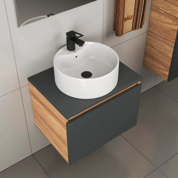 Комплект для ванной, 4 предмета (тумба Bau Dream 60 графит + раковина BAU D40, с отв. под смеситель + смеситель Cerama Black, выпуск клик-клак, черный)