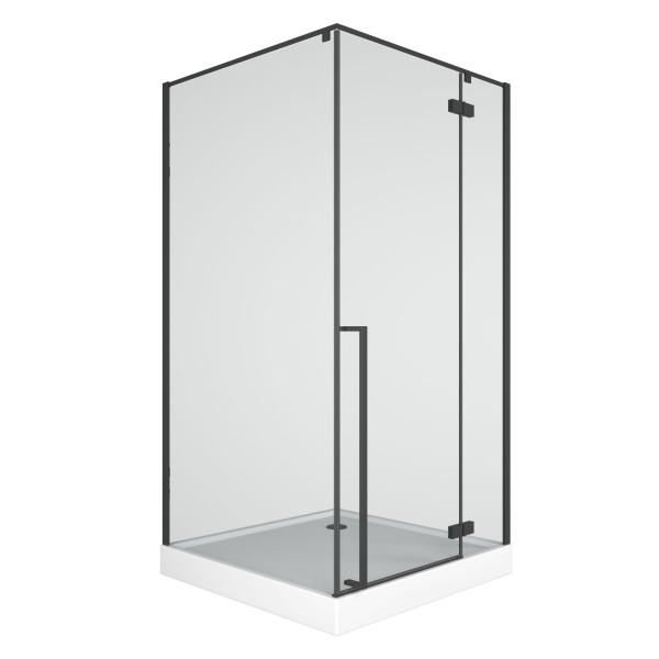 Душевой уголок квадратный BAU Stil pattern 100х100х200, с поддоном 12,5 см, закаленное стекло 6 мм, профиль черный матовый, с сифоном
