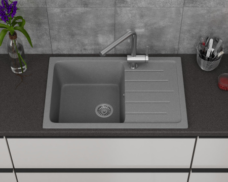 Мойка для кухни оборачиваемая с крылом BAU Stil Gray stone 75х50, выпуск с сифоном в комплекте, серый камень