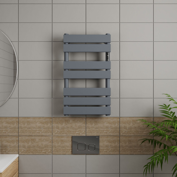 Полотенцесушитель дизайнерский электрический BAU Spectrum Gun Grey 70х40, подключение справа, темно-серый металлик