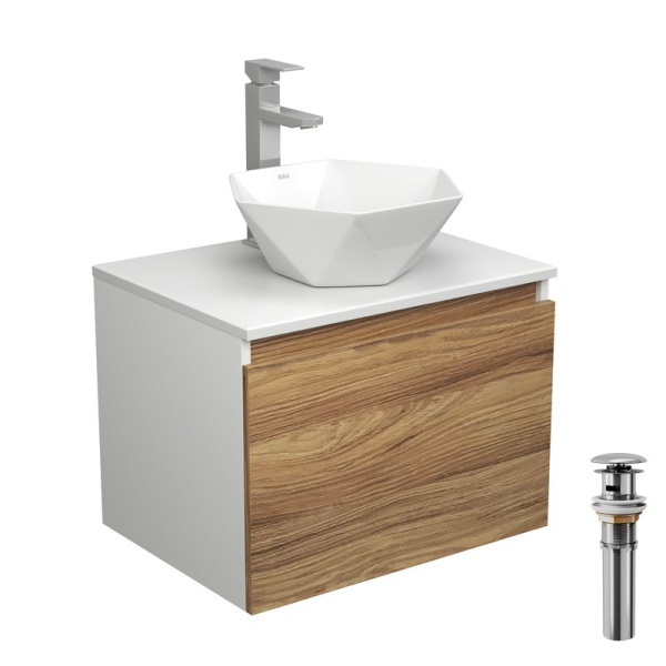 Комплект для ванной, 4 предмета (тумба Bau Dream 60 + раковина на столешницу BAU 40х40, белая + смеситель Hotel Still, выпуск клик-клак, хром)