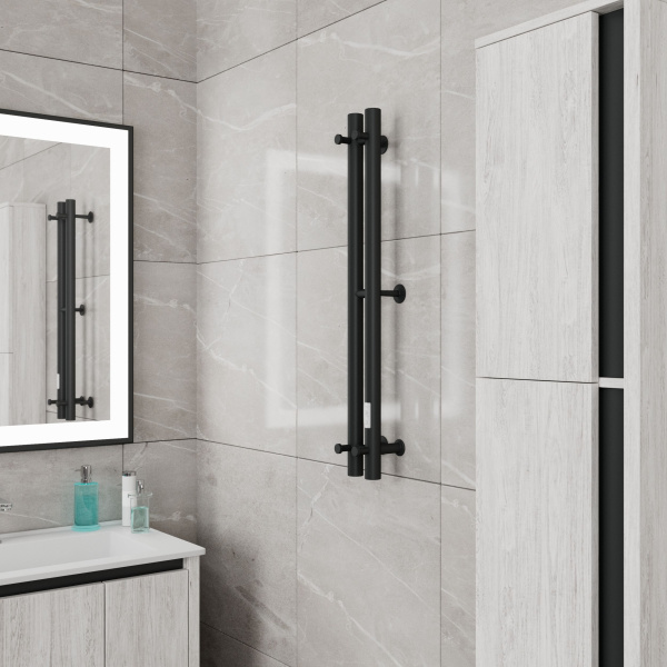 Полотенцесушитель, дизайн-радиатор электрический Маргроид BAU Inaro II 80х6, 4 крючка, черный матовый RAL 9005 с таймером