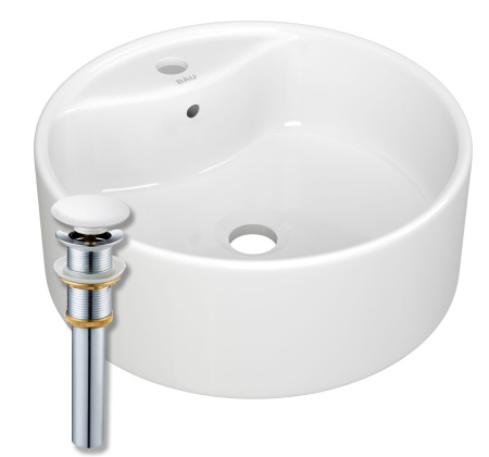 Раковина круглая накладная BAU Element D40, с отверстием под смеситель, белая + выпуск клик-клак, белый