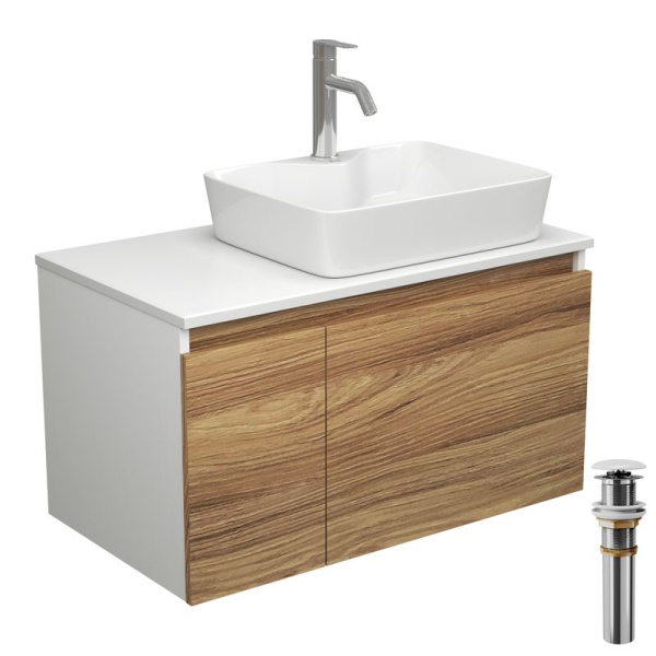 Комплект для ванной, 4 предмета (тумба Bau Dream 80 + раковина BAU 48х37, с отв. под смеситель + смеситель Dream, выпуск клик-клак, белый)