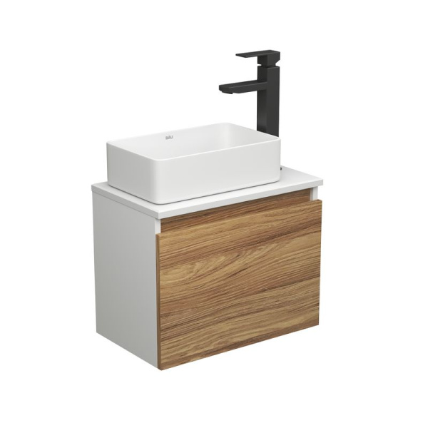 Комплект для ванной, 3 предмета (тумба Bau Dream Blackwood 50 + раковина BAU Hotel mini 37х23, белая, смеситель высокий Hotel Black)