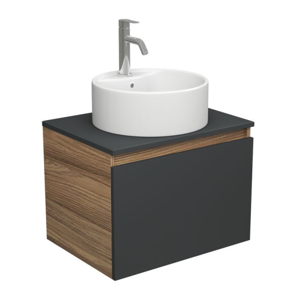 Комплект для ванной, 3 предмета (тумба Bau Dream 60, графит + раковина накладная BAU Element D40, с отверстием под смеситель, смеситель Dream)