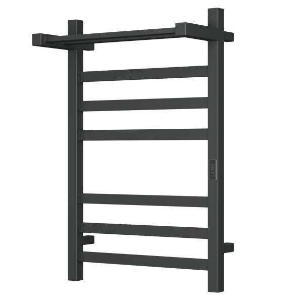 Полотенцесушитель электрический профильный с полкой BAU Hotel Shelf 50х80, 6 планок, универсальный, черный матовый RAL 9005
