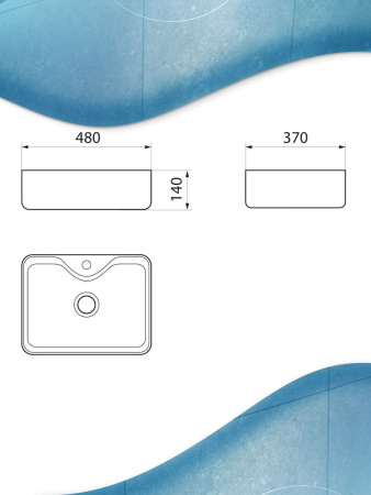 Раковина прямоугольная накладная BAU Cerama 48х37, с отверстием под смеситель, белая