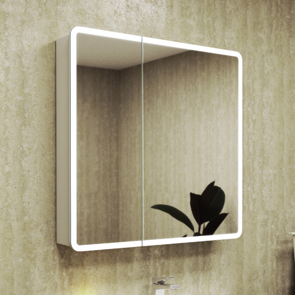 Зеркало-шкаф Bau Stil 80х80, LED подсветка, сенсор, плавное закрывание, оборачиваемый