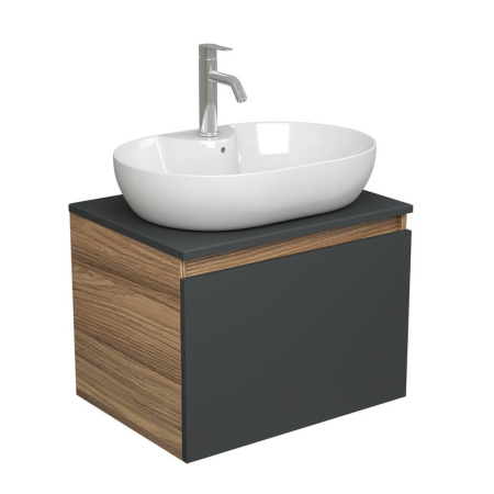 Комплект для ванной, 3 предмета (Тумба подвесная Bau Blackwood 60 графит + Раковина BAU 60х42, с отв. под см-ль, Смеситель Dream, нерж. сталь)