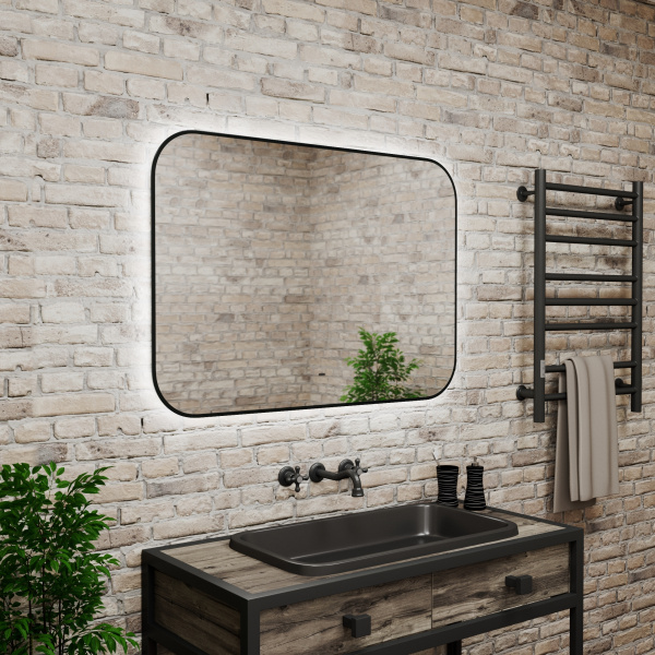 Зеркало Bau Black Rand 100х70, с LED фоновой подсветкой, бесконтактным сенсором, черной окантовкой
