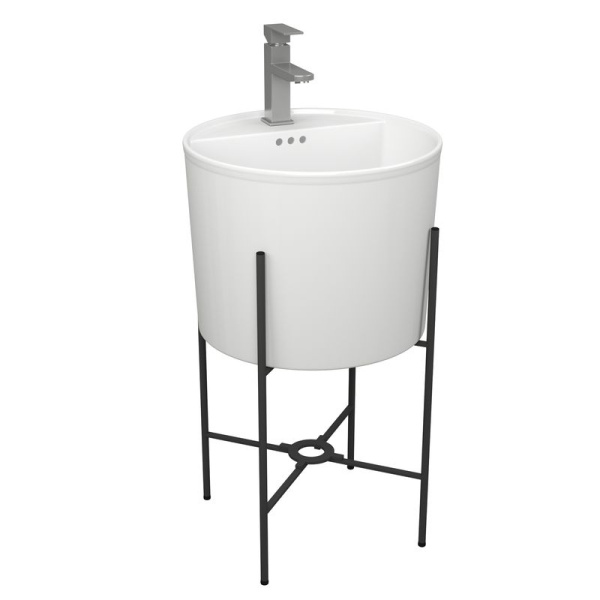 Раковина напольная с металлическими ножками BAU Omega белая + смеситель Hotel Still, нержавеющая сталь