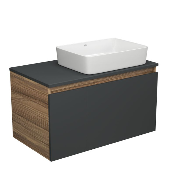 Тумба с раковиной (тумба подвесная Bau Dream Blackwood 80, графит + раковина санфаянс накладная прямоугольная BAU Hotel Размер 48х37)