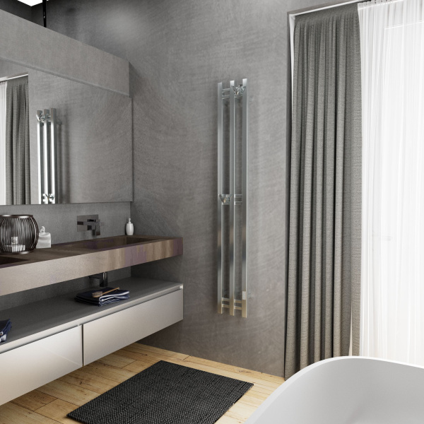 Полотенцесушитель дизайнерский электрический, профильный BAU Stella Square 12х160, 3 коллектора, 2 крючка, нерж. сталь полированная