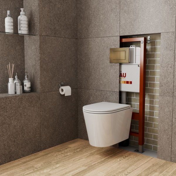 Комплект BAU 6 в 1: инсталляция BAU PRO, унитаз подвесной торнадо Bau Nimb Hurricane-2, сиденье дюропласт микролифт, клавиша BAU Stil, бронза