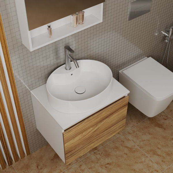 Комплект для ванной, 4 предмета (Тумба подвесная Bau Blackwood 60 + Раковина BAU 51х41, с отв. под см-ль + Смеситель Dream, нерж. сталь, выпуск белый)