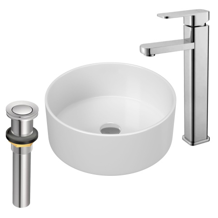 Раковина накладная со смесителем и выпуском (Умывальник BAU Dream круглый D41, белый + смеситель для раковины высокий Potato Hotel, выпуск клик клак, хром)