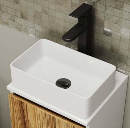 Раковина накладная на столешницу BAU Mini прямоугольная, 38х24 белая,  выпуск клик клак, черный