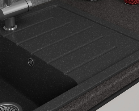 Мойка для кухни оборачиваемая с крылом BAU Stil Black stone 75х50, выпуск с сифоном в комплекте, черный камень