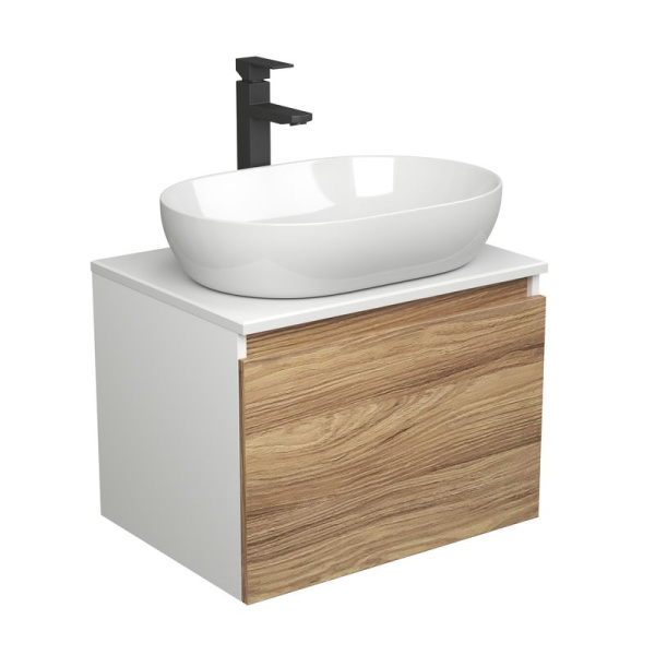 Комплект для ванной, 3 предмета (Тумба подвесная Bau Blackwood 60 + Раковина BAU 59х40, Смеситель высокий Hotel Black, черный)