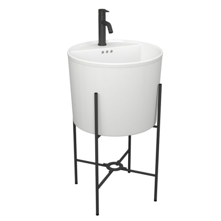 Раковина напольная с металлическими ножками (BAU Omega белая + смеситель Dream Black, черный)