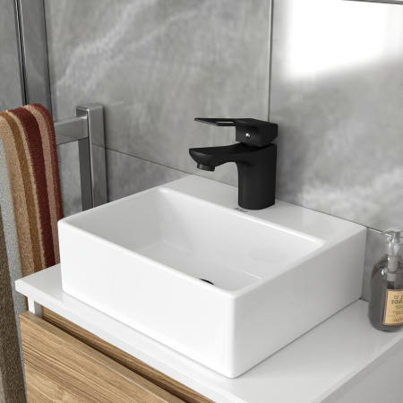 Раковина напольная с металлическими ножками (BAU Soul белая + смеситель Cerama Black, черный)