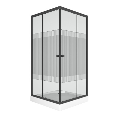 Душевой уголок квадратный BAU Stil pattern 90х90х195, с поддоном 12,5 см, закаленное стекло толщиной 5 мм, черные профили, с сифоном