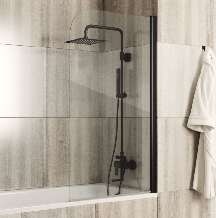 Шторка на ванну BAU Dream поворотная 140x80, прозрачное закаленное стекло 6 мм, черный матовый профиль