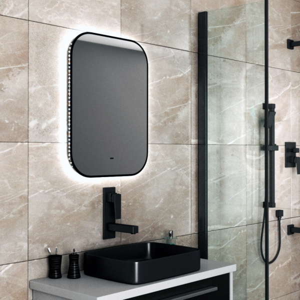 Зеркало Bau Black Rand 60х80, с LED фоновой подсветкой, бесконтактным сенсором, черной окантовкой