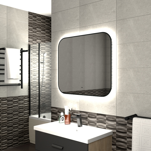 Зеркало Bau Black Rand 80х70, с LED фоновой подсветкой, бесконтактным сенсором, черной окантовкой