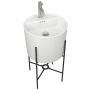 Раковина напольная с металлическими ножками и выпуском (BAU Omega белая + смеситель Dream, нерж. сталь, выпуск клик-клак хром)