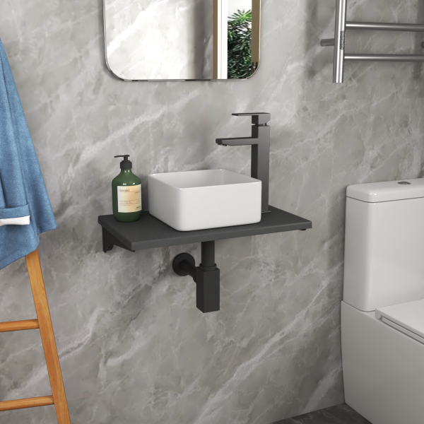 Столешница кварц под накладную раковину BAU Hotel 50 с кронштейнами, серый металлик - MRY0010