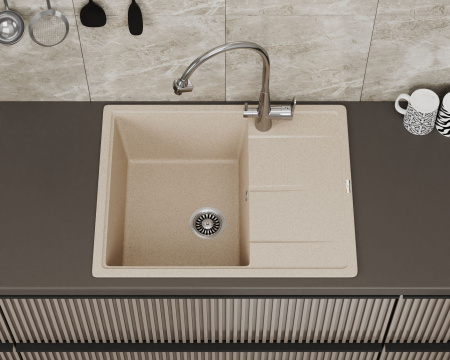 Мойка для кухни врезная кварцевая в комплекте с сифоном BAU Stil Sand 65х51, песочный