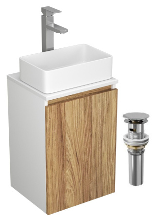 Комплект для ванной, 4 предмета (Тумба Bau Dream Blackwood 40, раковина BAU Mini 38х24, смеситель для раковины высокий Hotel Still, нержавеющая сталь, выпуск клик клак, хром)