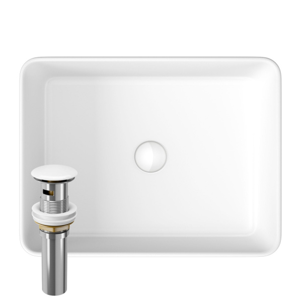 Раковина накладная на столешницу BAU Hotel прямоугольная 48х37, белая, выпуск клик клак, белый