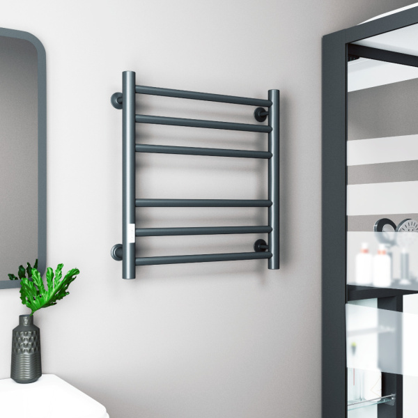 Полотенцесушитель электрический Маргроид BAU В10 50х60, П 6 (3+3) с таймером слева, скрытый монтаж черный матовый