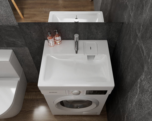 Раковина над стиральной машиной BAU Hotel 60х55, литьевой мрамор в комплекте с кронштейнами и сифоном , белый глянец