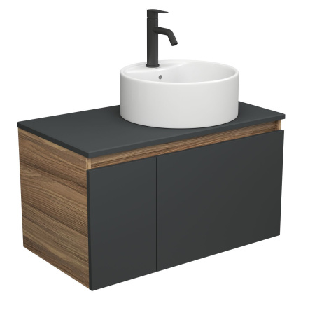 Раковина круглая накладная BAU D40, с отв. под смеситель, белая + смеситель Dream Black, черный, выпуск клик-клак черный