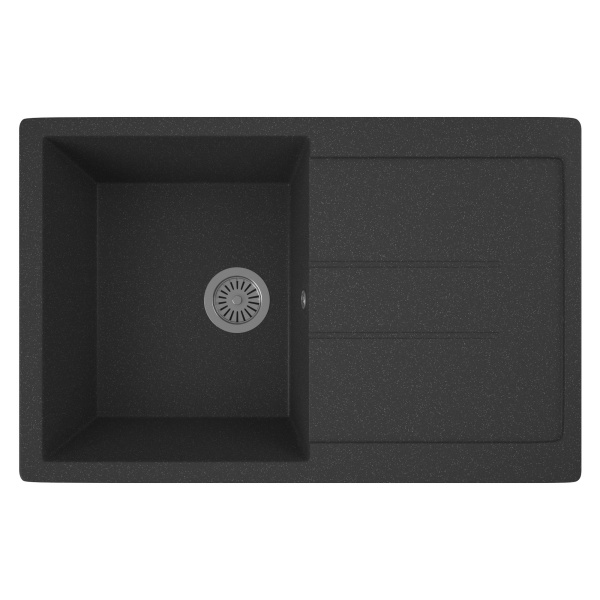 Мойка для кухни оборачиваемая с крылом BAU Stil Black stone 77х50, выпуск с сифоном в комплекте, черный камень