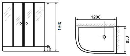 Душевой уголок BAU Dream Hit с поддоном 120x85х195, прозрачное закаленное стекло, хромированный профиль, левая