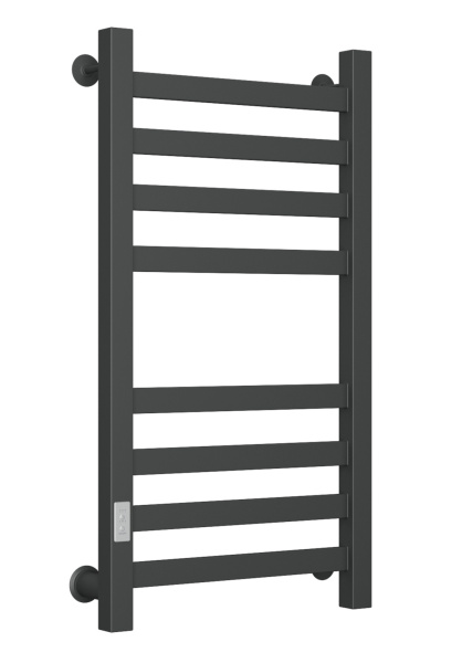 Полотенцесушитель электрический профильный Маргроид BAU В81/10 40х80, 2 вставки 4х4 размер 30*10, черный матовый RAL 9005 с таймером слева