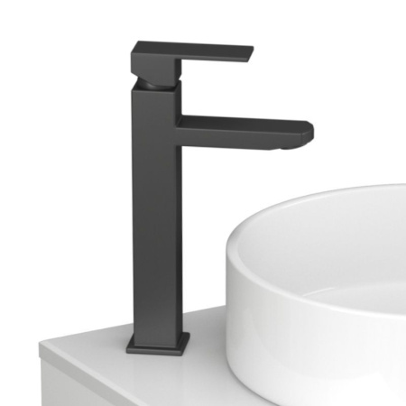 Раковина накладная со смесителем и выпуском (прямоугольная BAU Stil 50х40, белая + смеситель Hotel Black, черный, выпуск клик-клак черный)