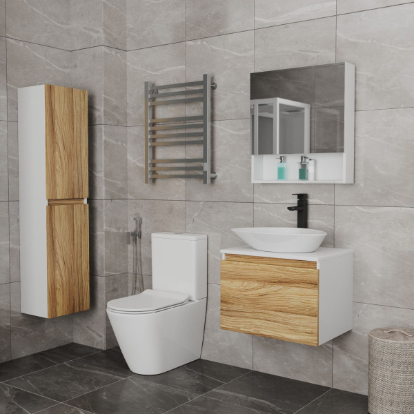 Комплект для ванной, 3 предмета (Тумба Bau Dream Blackwood 60, раковина BAU Triangle 59х39, смеситель для раковины высокий Hotel Black, черный)