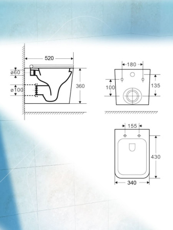 Унитаз подвесной безободковый Bau Stil PRO, быстросъемное тонкое сиденье дюропласт микролифт