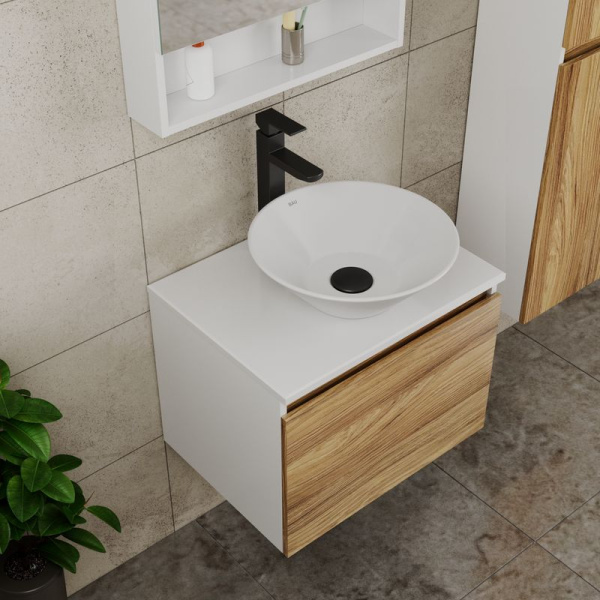 Комплект для ванной, 4 предмета (тумба Bau Dream 60 + раковина BAU D43, белая + смеситель Hotel Black, выпуск клик-клак, черный)