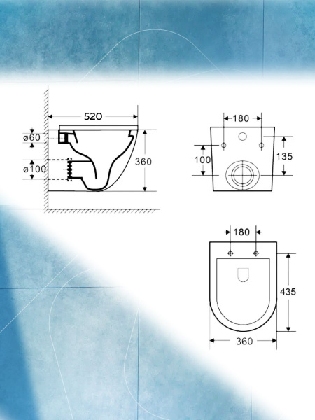 Унитаз подвесной безободковый торнадо обратного потока Bau Dream 52х36 Hurricane-2, быстросъемное тонкое сиденье дюропласт микролифт
