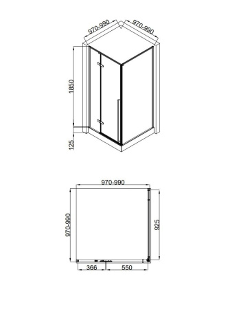 Душевой уголок квадратный BAU Stil pattern 100х100х200, с поддоном 12,5 см, закаленное стекло 6 мм, профиль черный матовый, с сифоном