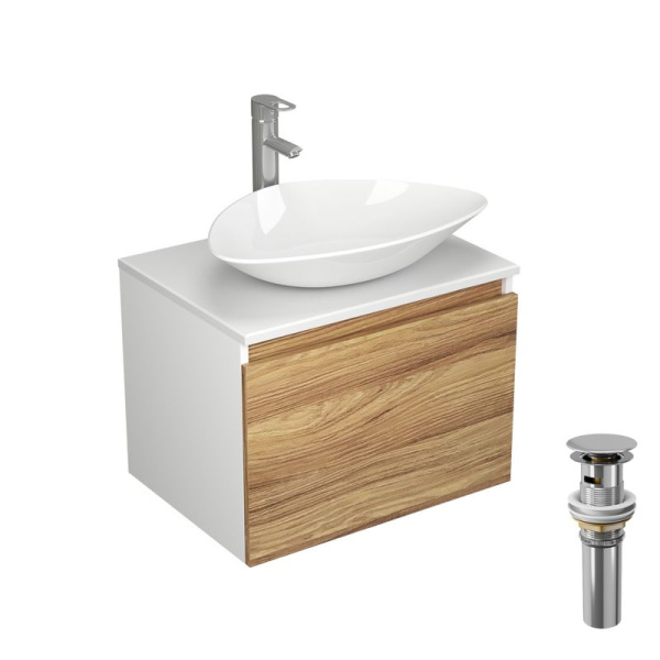 Комплект для ванной, 4 предмета (Тумба Bau Dream Blackwood 60, раковина BAU Triangle 59х39, смеситель для раковины Diadonna Dream, латунь, выпуск клик клак, хром)