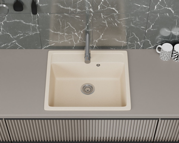 Мойка для кухни BAU Stil Sand 56х50, выпуск с сифоном в комплекте, бежевый песок